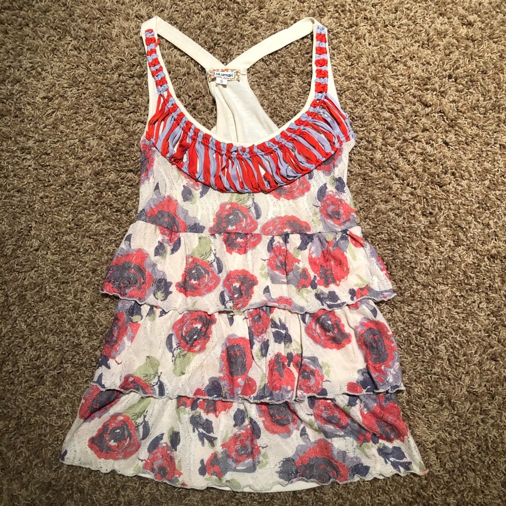 ♦️ 5 for $25! ♦️ Blue Rose Ruffle tiered tank top